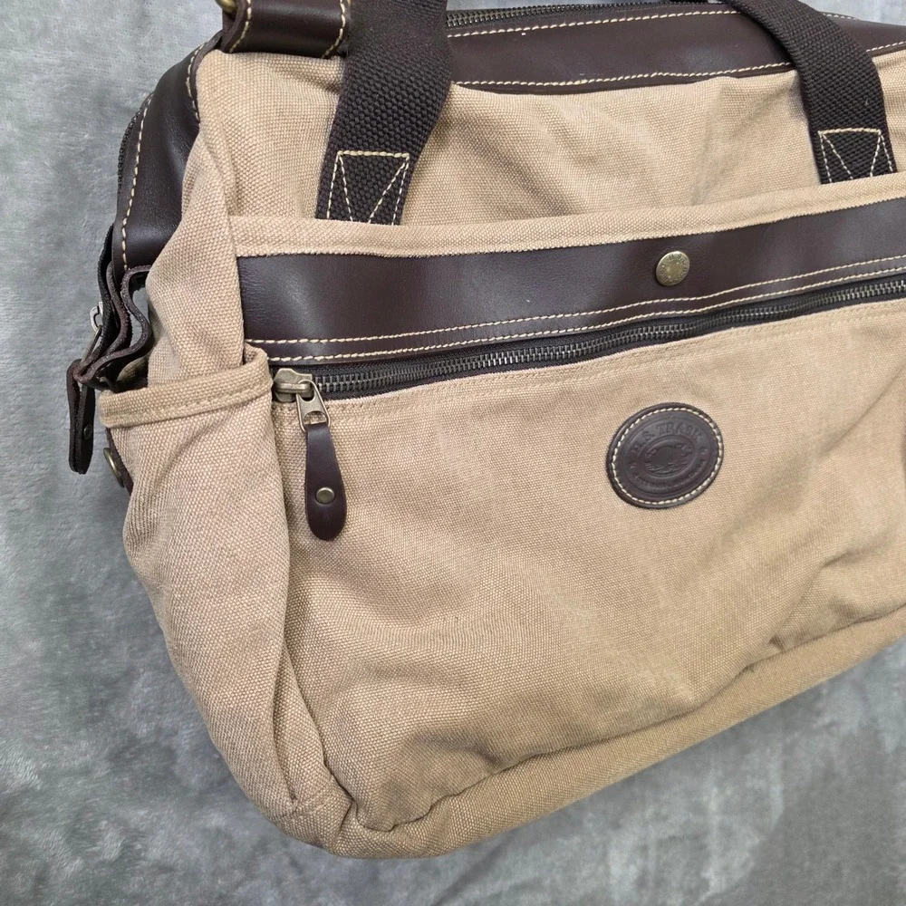 H.S. Trask Canvas Leather Laptop Briefcase Messenger Bag Mens Tan GOOD Travel